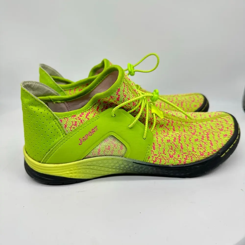 J Sport Carly Knit and Bungee Green and Pink High Top Womens Sneaker Size 9